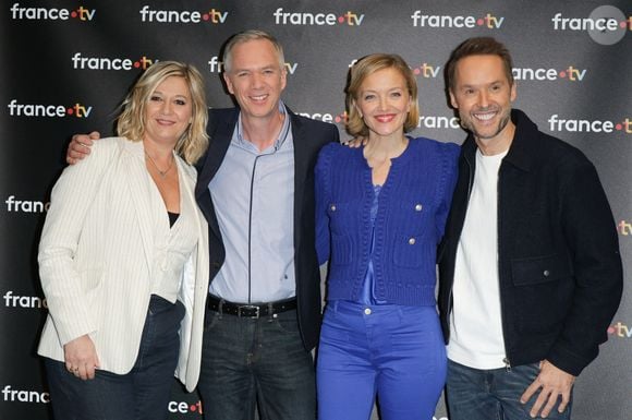 Flavie Flament, Julien Arnaud, Maya Lauqué, Damien Thévenot - Photocall à l'occasion des 40 ans de l'émission "Télématin" au siège de France Télévisions à Paris le 6 février 2025.  © Coadic Guirec/Bestimage