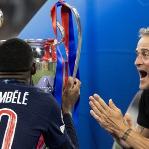 Ousmane Dembélé et Luis Enrique - Le PSG remporte la Ligue Des Champions 2025, pour la première fois de son histoire, face à l'Inter Milan (5-0) à l'Allianz Arena de Munich, le 31 mai 2025.
© Cyril Moreau/Bestimage