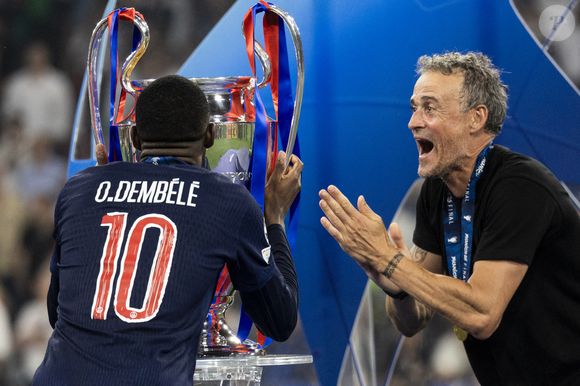 Ousmane Dembélé et Luis Enrique - Le PSG remporte la Ligue Des Champions 2025, pour la première fois de son histoire, face à l'Inter Milan (5-0) à l'Allianz Arena de Munich, le 31 mai 2025.
© Cyril Moreau/Bestimage