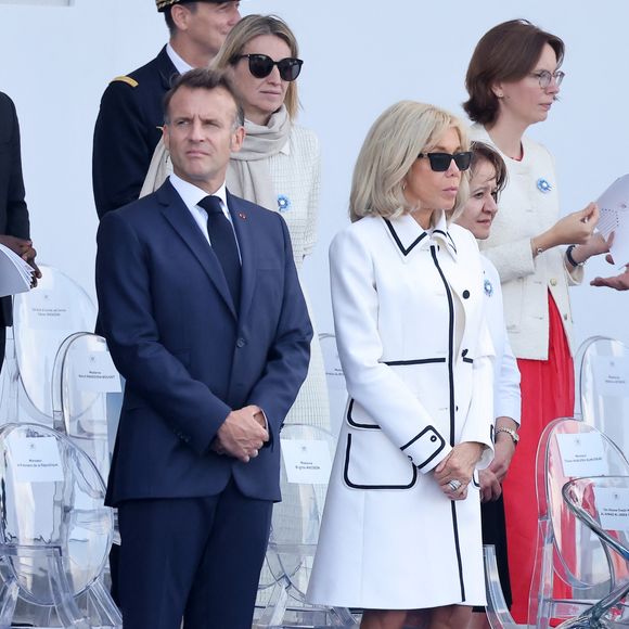 Le président Emmanuel Macron, Brigitte Macron - Cérémonie du 145ème défilé militaire du 14 juillet, jour de la Fête Nationale, avenue des Champs-Elysées à Paris.
© Dominique Jacovides / Bestimage