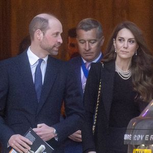 Le prince William, prince de Galles, et Catherine (Kate) Middleton, princesse de Galles, à la sortie de la cérémonie de commémoration des 80 ans de la libération du camp de concentration d'Auschwitz-Birkenau au Guildhall à Londres, le 26 janvier 2025.