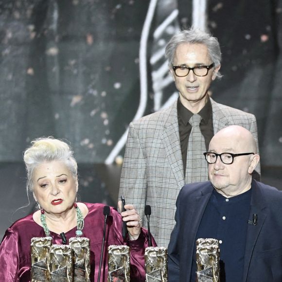 Marie-Anne Chazel, Michel Blanc, Gérard Jugnot, Christian Clavier, Josiane Balasko, Bruno Moynot et Thierry Lhermitte lors de la 46e édition de la cérémonie des César du cinéma à l'Olympia à Paris, France, le 12 mars 2021. Photo par Bertrand Guay/Pool/ABACAPRESS.COM