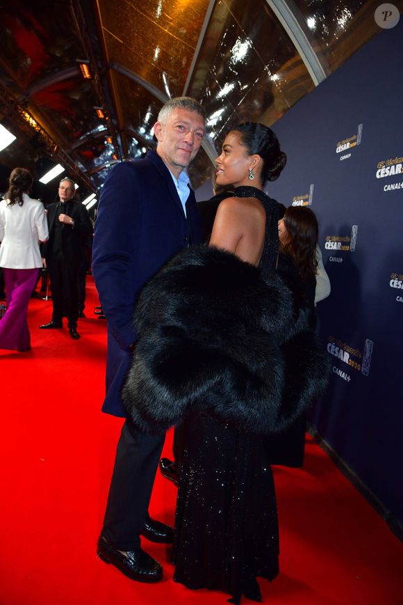Exclusif - Vincent Cassel et Tina Kunakey lors de l'arrivée à la 45ème cérémonie des Cesar à la salle Pleyel à Paris, le 28 février 2020. Agence / Bestimage