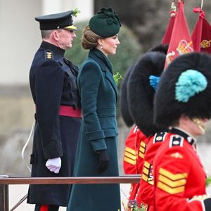 Catherine (Kate) Middleton, princesse de Galles, colonel des Irish Guards, visite le régiment lors du défilé de la Saint-Patrick à la caserne Wellington de Londres, Royaume Uni, le 17 mars 2025. © Zahu/Backgrid UK/Bestimage