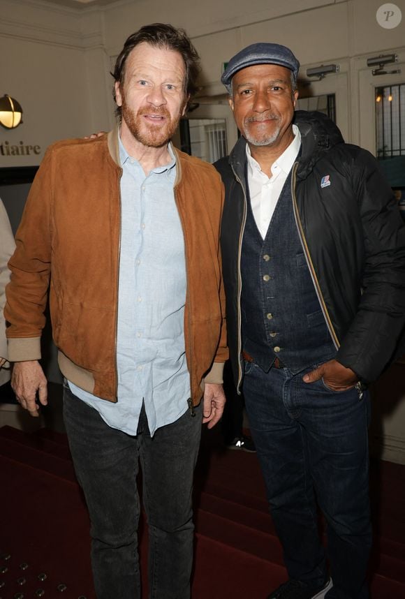 Exclusif - Philippe Lelièvre et Pascal Légitimus lors de la générale de la pièce "Amis pour la vie" au théâtre de l'Oeuvre à Paris le 24 avril 2025. La représentation est suivie d'un cocktail.

© Coadic Guirec / Bestimage