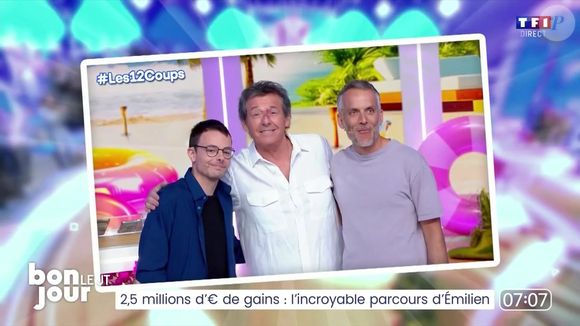 Émilien, Romain et Jean-Luc Reichmann lors de l'émission des "12 coups de midi" diffusée le 6 juillet 2025 sur TF1

Capture d'écran TF1