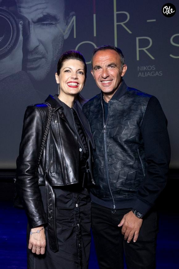 Exclusif - Nikos Aliagas et sa femme Tina Grigoriou - Vernissage de l'exposition photographique de Nikos Aliagas "Regards Miroirs" à la Seine Musicale à Boulogne-Billancourt le 14 avril 2022.  © Cyril Moreau/Bestimage