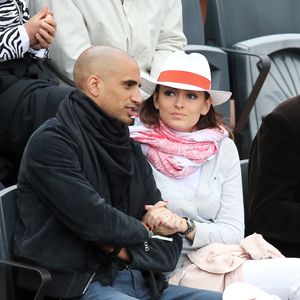 Aurelien Capoue et sa femme Rachel Legrain-Trapani - People aux Internationaux de France de tennis de Roland Garros à Paris, le 28 mai  2014 lors du match entre Jo-Wilfried Tsonga et Jürgen Melzer.