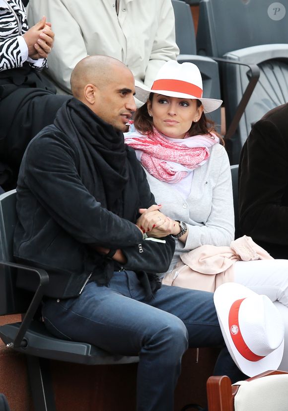 Aurelien Capoue et sa femme Rachel Legrain-Trapani - People aux Internationaux de France de tennis de Roland Garros à Paris, le 28 mai  2014 lors du match entre Jo-Wilfried Tsonga et Jürgen Melzer.