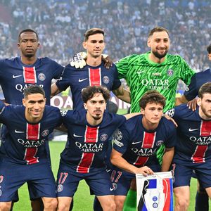 Gianluigi Donnarumma, Nuno Mendes, Willian Pacho, Marquinhos, Achraf Hakimi, Fabian Ruiz, Vitinha, Joao Neves, Kvicha Kvaratskhelia, Ousmane Dembele, Desire Doue - Le PSG remporte la Ligue Des Champions 2025, pour la première fois de son histoire, face à l'Inter Milan (5-0) à l'Allianz Arena de Munich, le 31 mai 2025.
© Christian Liewig/Bestimage