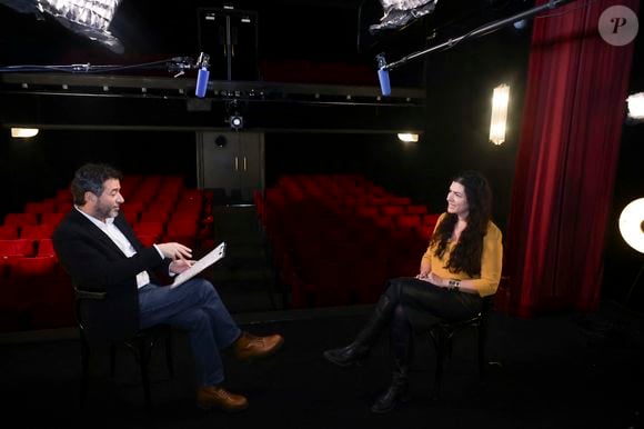Exclusif - Bernard Montiel, Élise Boghossian lors de l'enregistrement de l'émission Olympiascope présentée par B.Montiel à la Comédie de Paris le 6 mars 2025. Cette émission sera diffusée le 1er juillet 2025. © Jack Tribeca/Bestimage