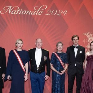 Tatiana Santo Domingo, Andrea Casiraghi, la princesse Charlene de Monaco, le prince Albert II de Monaco, la princesse Caroline de Hanovre, Ben Sylvester Strautmann, la princesse Alexandra de Hanovre et Beatrice Borromeo assistent au gala au Forum Grimaldi lors des célébrations de la fête nationale de Monaco, le 19 novembre 2024 à Monaco, France. Photo by David NIVIERE/ABACAPRESS.COM