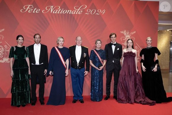 Tatiana Santo Domingo, Andrea Casiraghi, la princesse Charlene de Monaco, le prince Albert II de Monaco, la princesse Caroline de Hanovre, Ben Sylvester Strautmann, la princesse Alexandra de Hanovre et Beatrice Borromeo assistent au gala au Forum Grimaldi lors des célébrations de la fête nationale de Monaco, le 19 novembre 2024 à Monaco, France. Photo by David NIVIERE/ABACAPRESS.COM