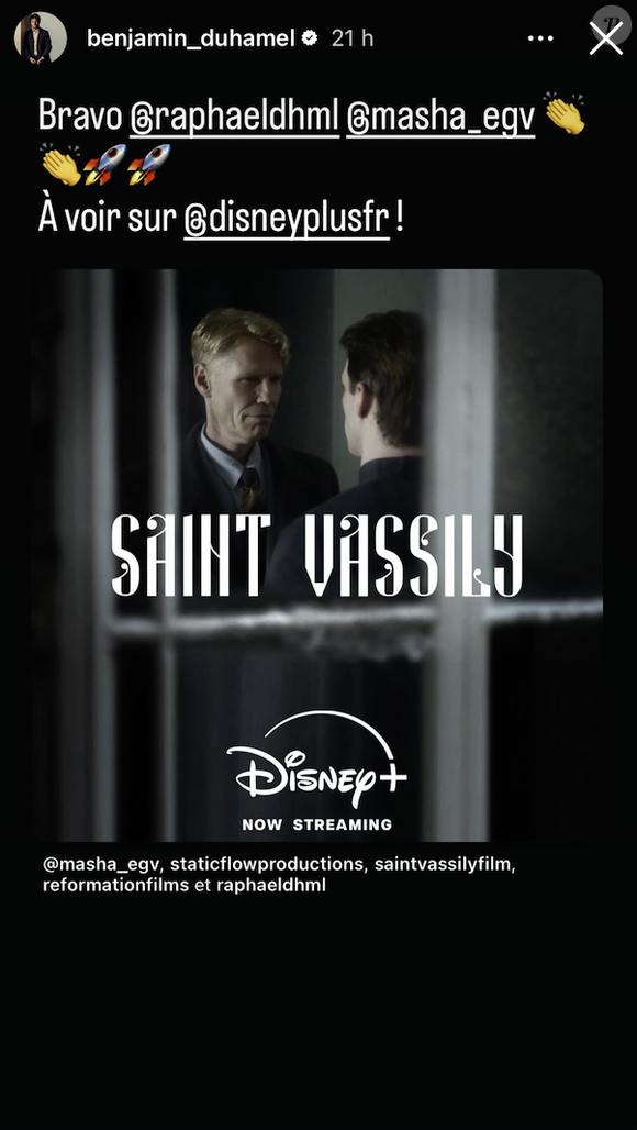 "Bravo Raphaël et Masha. C’est à voir sur Disney+ !", a-t-il écrit.

Benjamin Duhamel fier de son frère Raphaël.