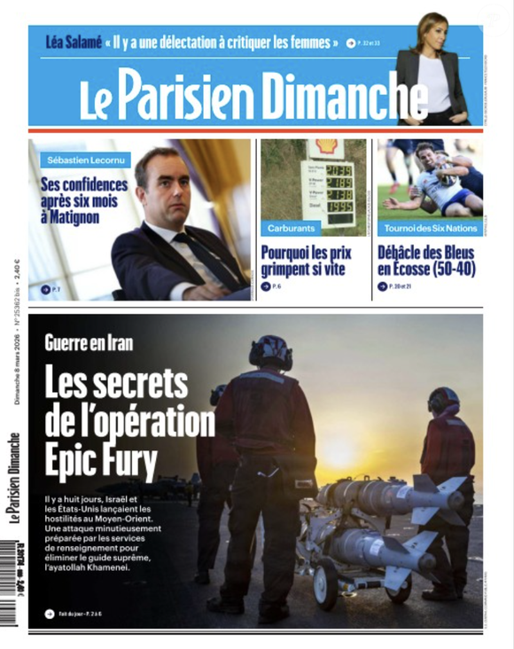 Couverture du "Parisien" en kiosque le 8 mars 2026