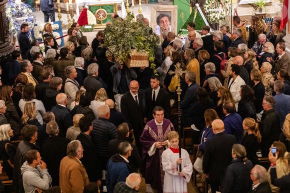 Exclusif - Obsèques de Patrice de Colmont, propriétaire du Club 55, en l'Eglise de Saint-Tropez, le 20 octobre 2025. 
© Florian Escoffier / Nice Matin / Bestimage