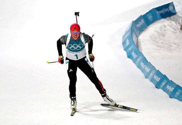 Laura Dahlmeier dans la poursuite 10 km du biathlon féminin pendant les Jeux olympiques d'hiver de Pyeongchang 2018 au centre de biathlon d'Alpensia. Pyeongchang, Corée du Sud, 12 février 2018. Geoff Burke/USA TODAY Sports/SPUS/ABACAPRESS.COM