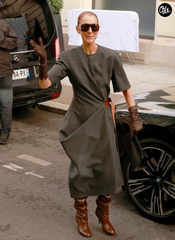 Céline Dion quitte le Royal Monceau pour se rendre aux répétitions de son concert parisien. Paris le 8 Septembre 2026. © Christophe Aubert / Bestimage