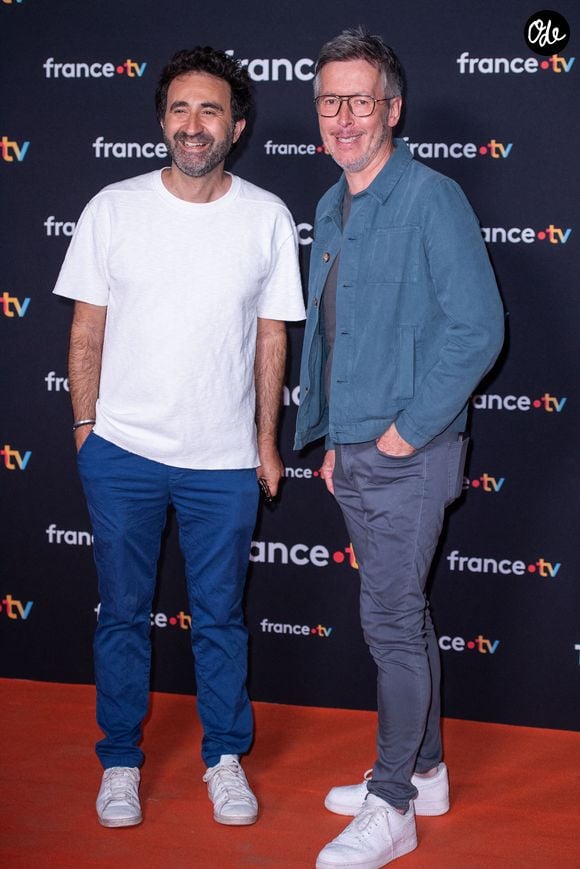 Mathieu Madenian et Jean-Luc Lemoine assistent à la conférence de presse de rentrée de France Télévisions à Paris, en France, le 11 juillet 2023. Photo : Aurore Maréchal/ABACAPRESS.COM