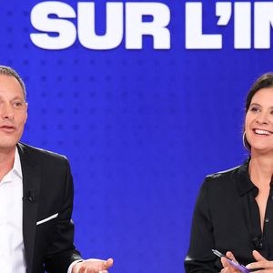 Marc-Olivier Fogiel et Apolline de Malherbe lors de la conférence de presse de rentrée BFM TV. - RMC du groupe Altice France à Paris, France, le 31 août 2023. © Coadic Guirec/Bestimage