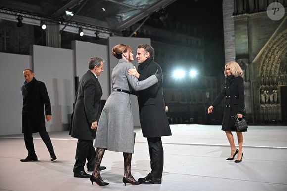 French President, Emmanuel Macron and his wife, Brigitte Macron, Former French President, Nicolas Sarkozy and his wife Carla Bruni attend the welcome ceremony at official reopening ceremony of Notre-Dame Cathedral in Paris, France on December 7, 2024, after more than five-years of reconstruction work following the April 2019 fire. © Eliot Blondet/Pool/Bestimage