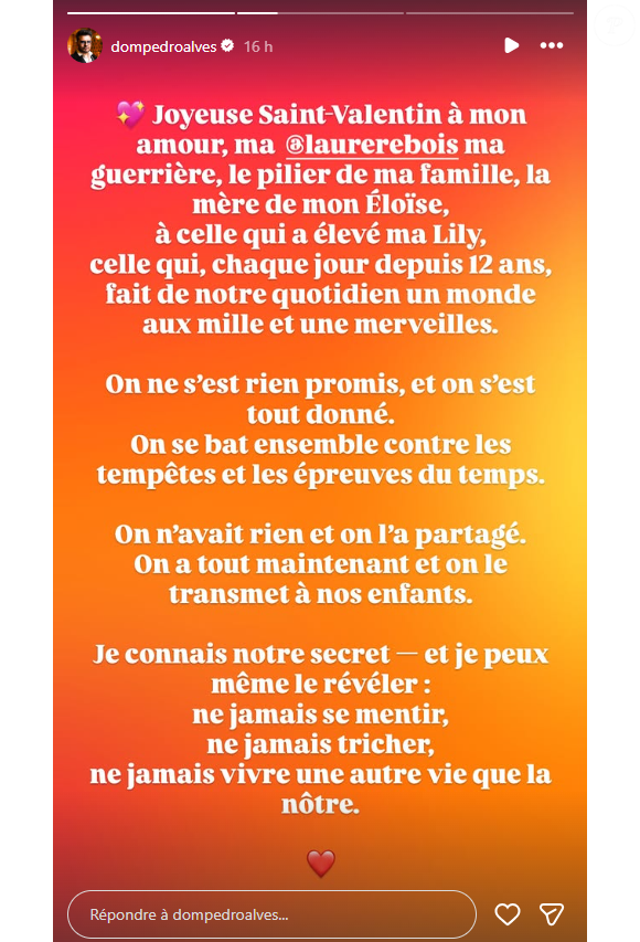 Pedro Alves, l'ex-compagnon de Lucie Bernardoni", célèbre sa compagne Laure sur Instagram pour la Saint-Valentin.