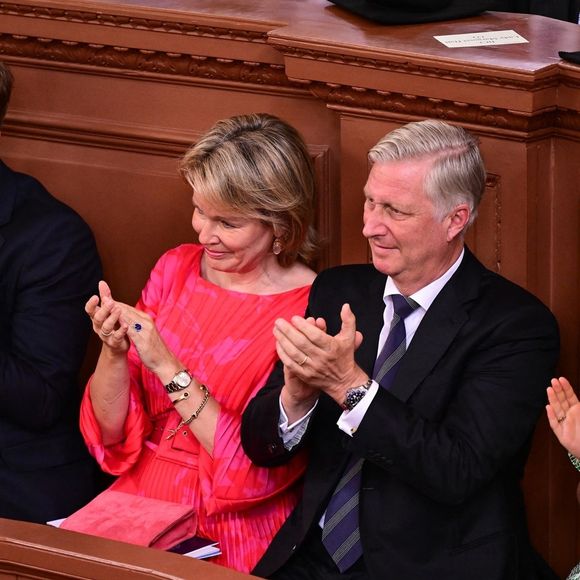 Le roi Philippe, la reine Mathilde, la princesse Elisabeth, le prince Emmanuel, et la princesse Eleonore - Cérémonie de remise de diplôme de la princesse Elisabeth de Belgique à l'université d'Oxford, en présence de la famille royale de Belgique. Le 23 juillet 2024. Backgrid USA / Bestimage