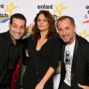 Benjamin Morgaine, Faustine Bollaert et Jean-Philippe Doux, journaliste et animateur TV, le maître de cérémonie de la soirée, durant le dîner au profit de l'association Enfant Star & Match à l'hôtel Majestic à Cannes le 1er février 2025 © Bruno Bebert/Bestimage