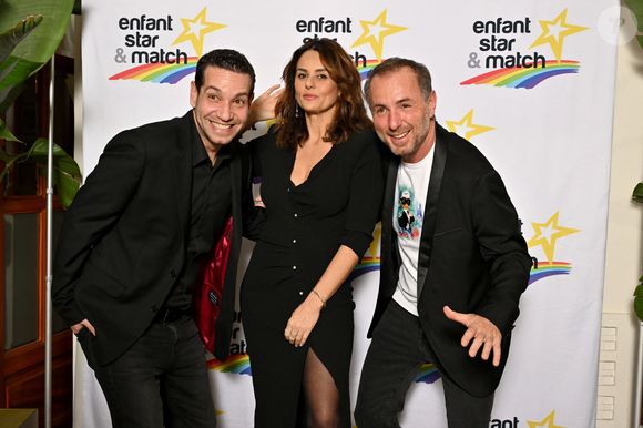 Benjamin Morgaine, Faustine Bollaert et Jean-Philippe Doux, journaliste et animateur TV, le maître de cérémonie de la soirée, durant le dîner au profit de l'association Enfant Star & Match à l'hôtel Majestic à Cannes le 1er février 2025 © Bruno Bebert/Bestimage