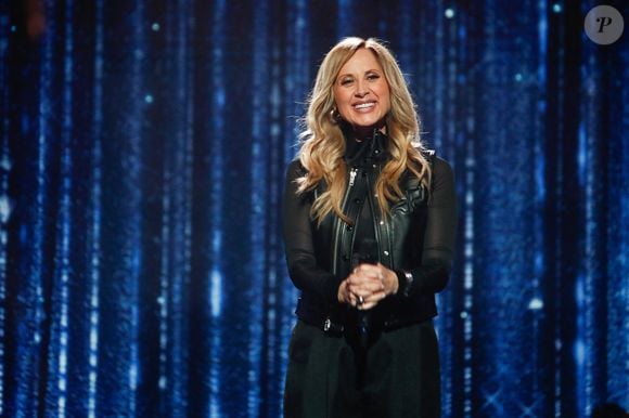 Exclusif - Lara Fabian lors de l'enregistrement de l'émission "Laurent Gerra, l'anniversaire événement" présentée par S.Bern et qui sera diffusée le 7 juin 2025 sur France 2, au théâtre Marigny, à Paris, France, le 28 avril 2025. © Clovis-Moreau/Bestimage