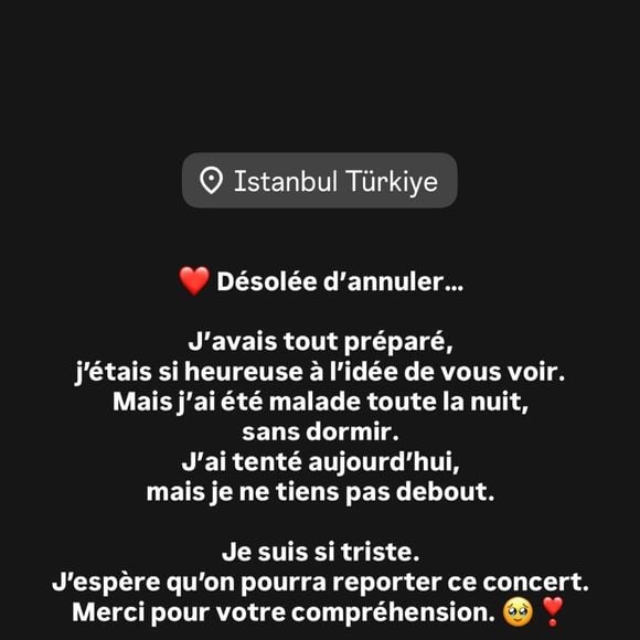 Zaz a confié être contrainte d'annuler une date de sa tournée. Capture d'écran Instagram