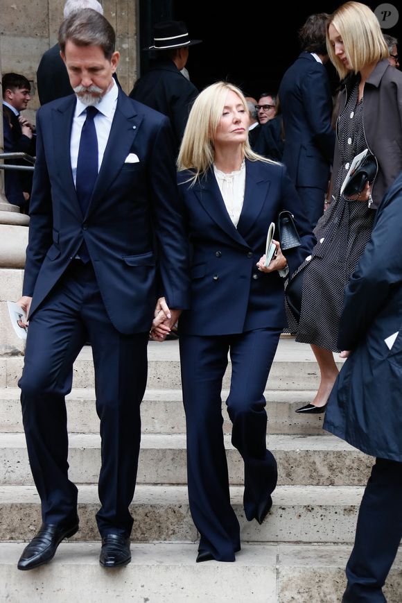 Exclusif - Le prince Paul (Pavlos) de Grèce, sa femme la princesse Marie Chantal à la sortie de la messe hommage à Doris Brynner en l'église Saint-Philippe-du-Roule à Paris le 4 juin 2025.

© Christophe Clovis / Bestimage