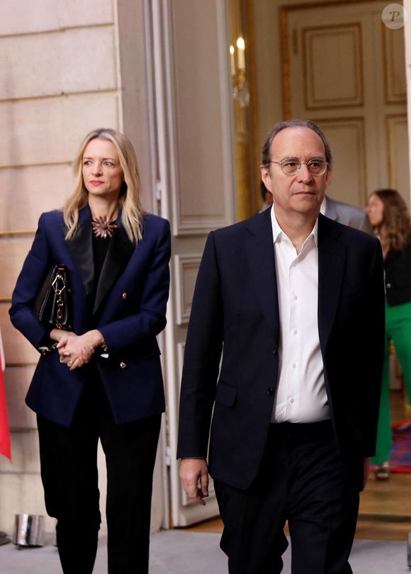 Xavier Niel et sa compagne Delphine Arnault - Cérémonie d'investiture du président de la République, Emmanuel Macron au Palais de l'Elysée à Paris le 7 Mai 2022, suite à sa réélection le 24 avril dernier. © Dominique Jacovides/Bestimage