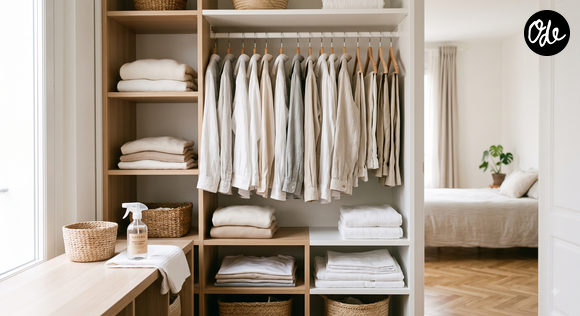 Pour le placard, une autre astuce consiste à associer gros sel, billes parfumées et huile essentielle de lavande.

Photo d'illustration - Cette astuce à trois ingrédients permet de rafraîchir les rideaux, canapés et autres textiles avec une simple pulvérisation