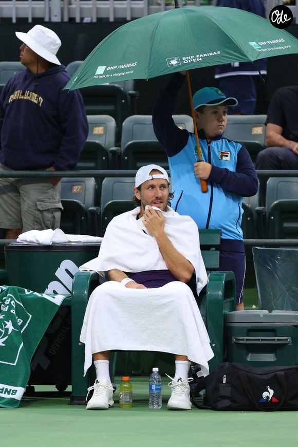 Lucas Pouille - Les joueurs s'entraînent avant le tournoi de tennis du BNP Paribas Open d’Indian Wells (Indian Wells Masters) en Californie le 6 mars 2024. Antoine Couvercelle / Panoramic / Bestimage