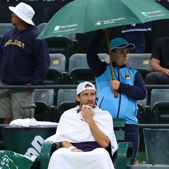 Lucas Pouille - Les joueurs s'entraînent avant le tournoi de tennis du BNP Paribas Open d’Indian Wells (Indian Wells Masters) en Californie le 6 mars 2024. Antoine Couvercelle / Panoramic / Bestimage