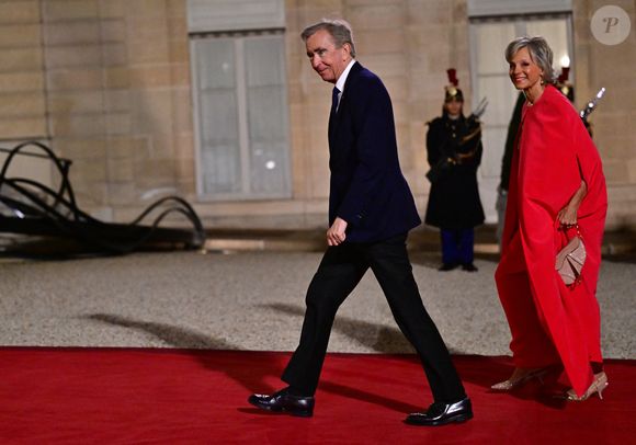 Bernard Arnault et sa femme Hélène Mercier au dîner d'état donné en l'honneur du président de l'Ouzbékistan au palais présidentiel de l'Elysée, à Paris, France, le 12 mars 2025. © Christian Liewig/Bestimage