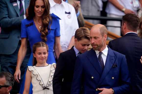 Le Prince et la Princesse de Galles avec le Prince George et la Princesse Charlotte dans la Royal Box le quatorzième jour des Championnats de Wimbledon 2025 au All England Lawn Tennis and Croquet Club, Londres, Royaume-Uni, le 13 juillet 2025. Photo by Adam Davy/PA Wire/ABACAPRESS.COM