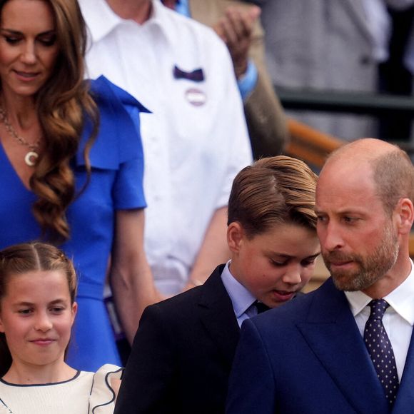 Le Prince et la Princesse de Galles avec le Prince George et la Princesse Charlotte dans la Royal Box le quatorzième jour des Championnats de Wimbledon 2025 au All England Lawn Tennis and Croquet Club, Londres, Royaume-Uni, le 13 juillet 2025. Photo by Adam Davy/PA Wire/ABACAPRESS.COM