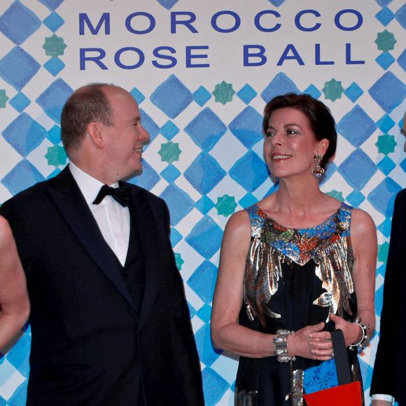 Charlene Wittstock, le Prince Albert II, la Princesse Caroline de Hanovre, le Ministre français de la Culture Frédéric Mitterrand assistant au Bal de la Rose 2010 'Maroc' qui s'est tenu au Sporting de Monaco à Monte Carlo, Monaco, le 27 mars 2010. Photo by Edward Wright/ABACAPRESS.COM