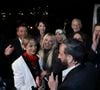 Exclusif - Nabilla et Thomas Vergara, Isabelle Morini-Bosc, Kelly Vedovelli, Cyril Hanouna, Raymond Aabou, Gilles Verdez, Polska, Bernard Montiel, Valérie Bénaïm, Guillaume Genton, Géraldine Maillet - Les chroniqueurs et les invités quittent la dernière émission "Touche pas à mon poste" (TPMP) en bus pour se rendre devant le siège du groupe M6 à Neuilly-sur-Seine le 27 février 2025. © Jack Tribeca/Bestimage