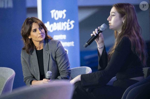 Faustine Bollaert lors d'un événement de sensibilisation au harcèlement scolaire dans un lycée de Paris, le 7 novembre 2023, à deux jours d'une journée nationale contre le harcèlement scolaire. Photo par Eliot Blondet/Abacapress.com