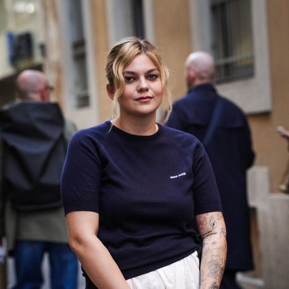 Louane - Les célébrités arrivent au 2ème Club littéraire Miu Miu pendant la Milan Design Week, le 10 avril 2025 à Milan. 
© Lucia Sabatelli / Bestimage