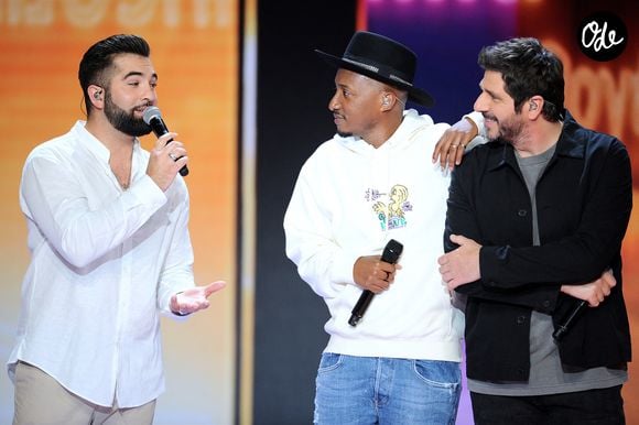 Kendji Girac, Soprano et Patrick Fiori - Enregistrement de l'émission "Jean-Jacques Goldman : La grande soirée anniversaire", en octobre 2021 sur M6. © Gaffiot-Moreau / Bestimage
