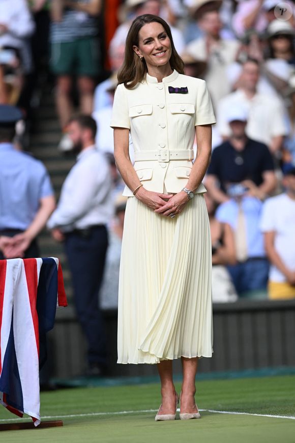 La princesse Catherine (Kate) Middleton, princesse de Galles, assiste à la finale féminine des championnats de Wimbledon, 13ème journée à Wimbledon le 12 juillet 2025.