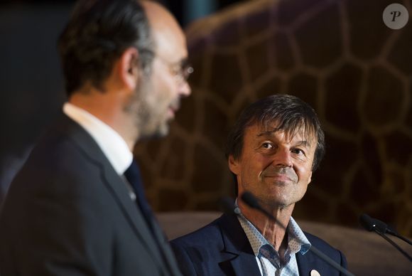 Edouard Philippe, Nicolas Hulot - Conférence sur la biodiversité au Museum national d'Histoire naturelle à Paris le 4 juillet 2018. © Eliot Blondet/Pool/Bestimage