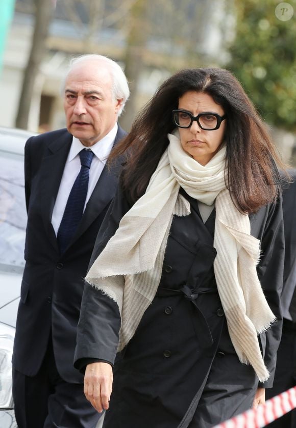 Jean-Pierre Meyers et sa femme Françoise Bettencourt-Meyers - Obsèques de Antoine Veil au cimetière du Montparnasse à Paris le 15/04/2013. JACOVIDES-MOREAU / BESTIMAGE