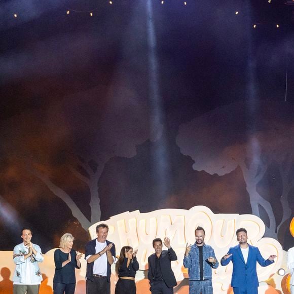 Kev Adams, Nikos Aliagas, Elodie Poux, Chantal Ladesou, Jean-Luc Reichmann,Jarry, Jamel Debbouze, Laurent Ruquier, Nash, Samuel Bambi, Nordine Ganso, Thomas Marty, Inès Reg, Nino Arial durant l'enregistrement de la seconde soirée de "L'humour à la plage" pour la 3eme édition du festival de Juan les Pins à la pinède Gould le 27 juin 2026.  © Jack Tribeca/Bestimage