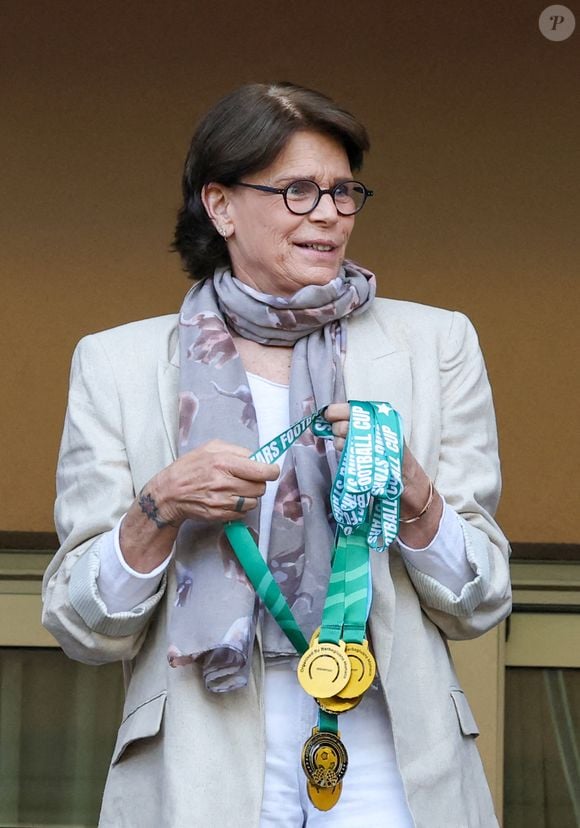 La princesse Stéphanie de Monaco - La famille princière de Monaco assiste au match de football Racing Stars Football Cup opposant les pilotes Nazionale Piloti contre les Barbagiuans au stade Louis II à Monaco le 21 mai, 2025. © Claudia Albuquerque/Bestimage