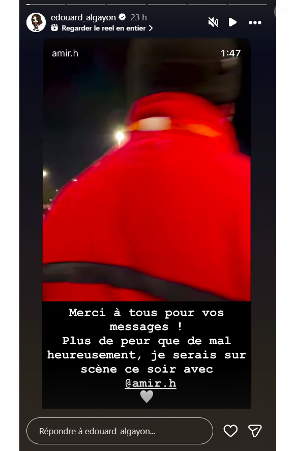 Edouard Algayon, guitariste pour le concert d'Amir, a donné de ses nouvelles.